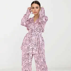 BerriesJam - Print Pattern Cardigan Lace-up Pajamas Set
