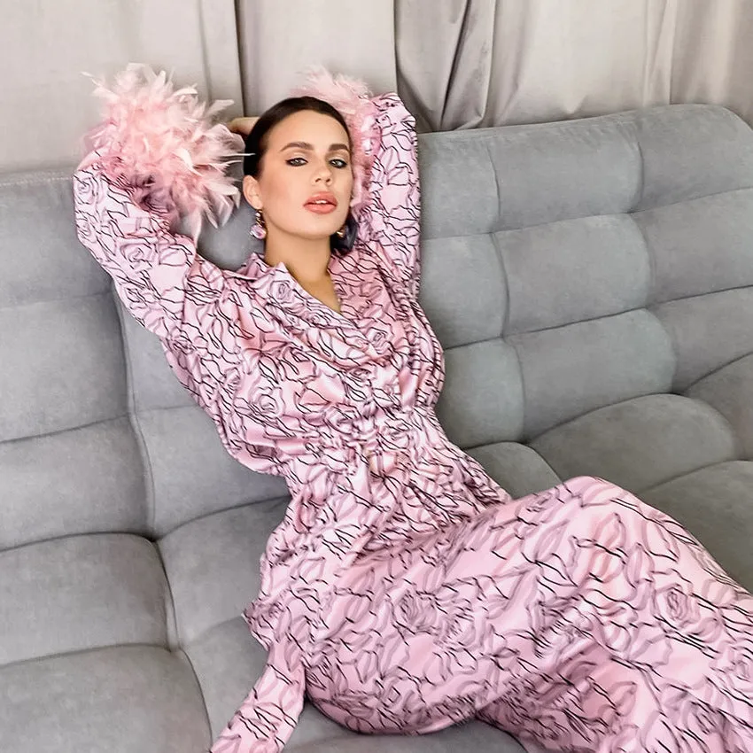 BerriesJam - Print Pattern Cardigan Lace-up Pajamas Set