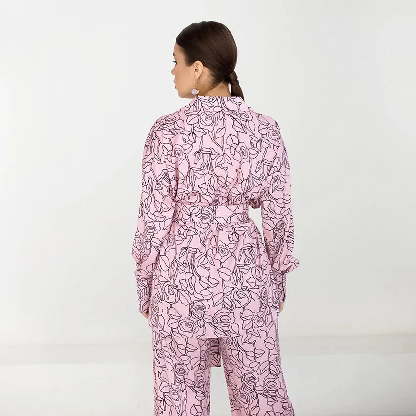 BerriesJam - Print Pattern Cardigan Lace-up Pajamas Set