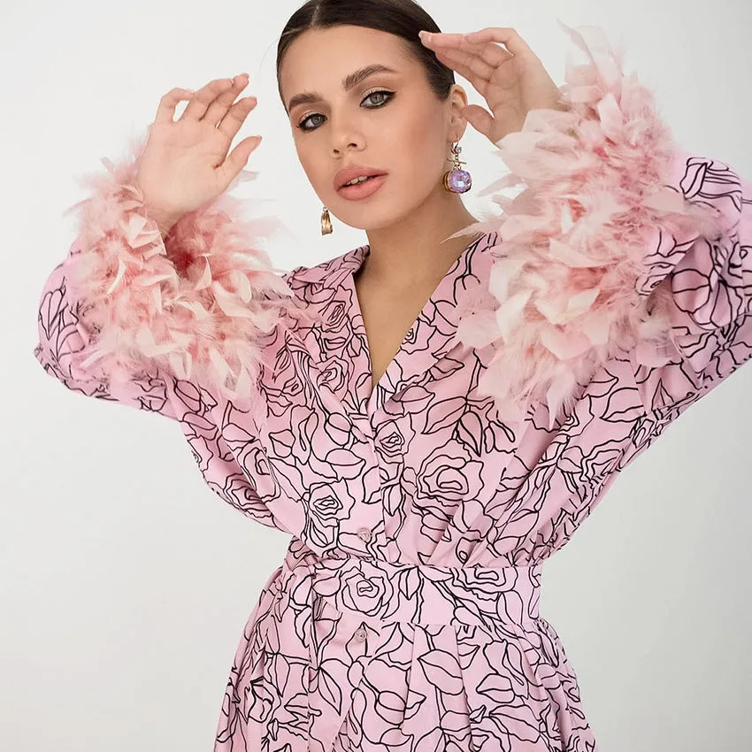 BerriesJam - Print Pattern Cardigan Lace-up Pajamas Set