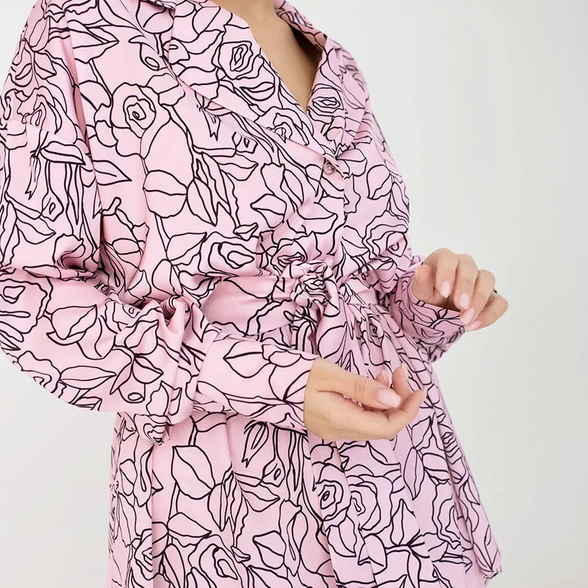 BerriesJam - Print Pattern Cardigan Lace-up Pajamas Set