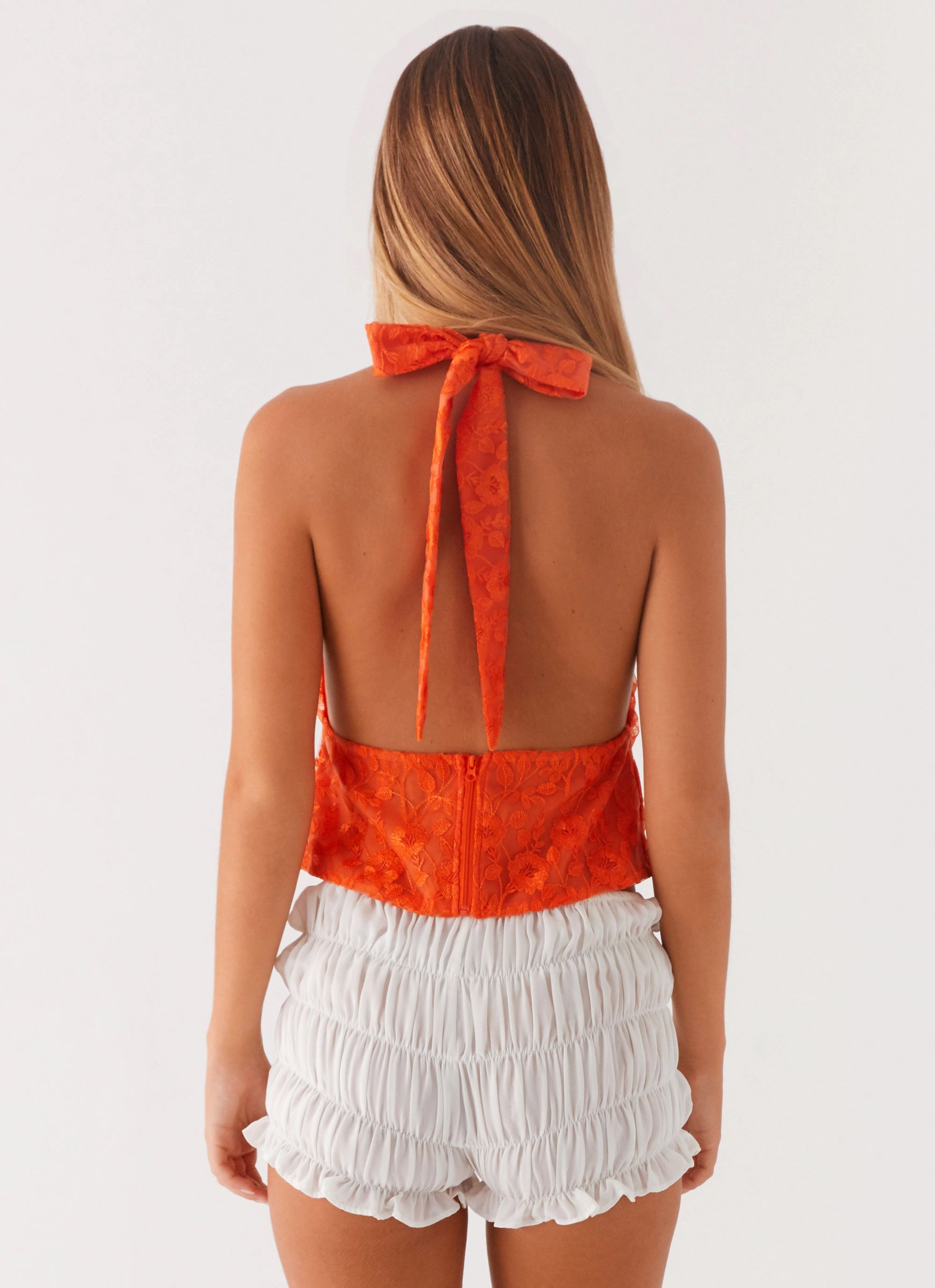 Best Self Top - Orange Floral DoubleLayeredShoulders Fashion Statement