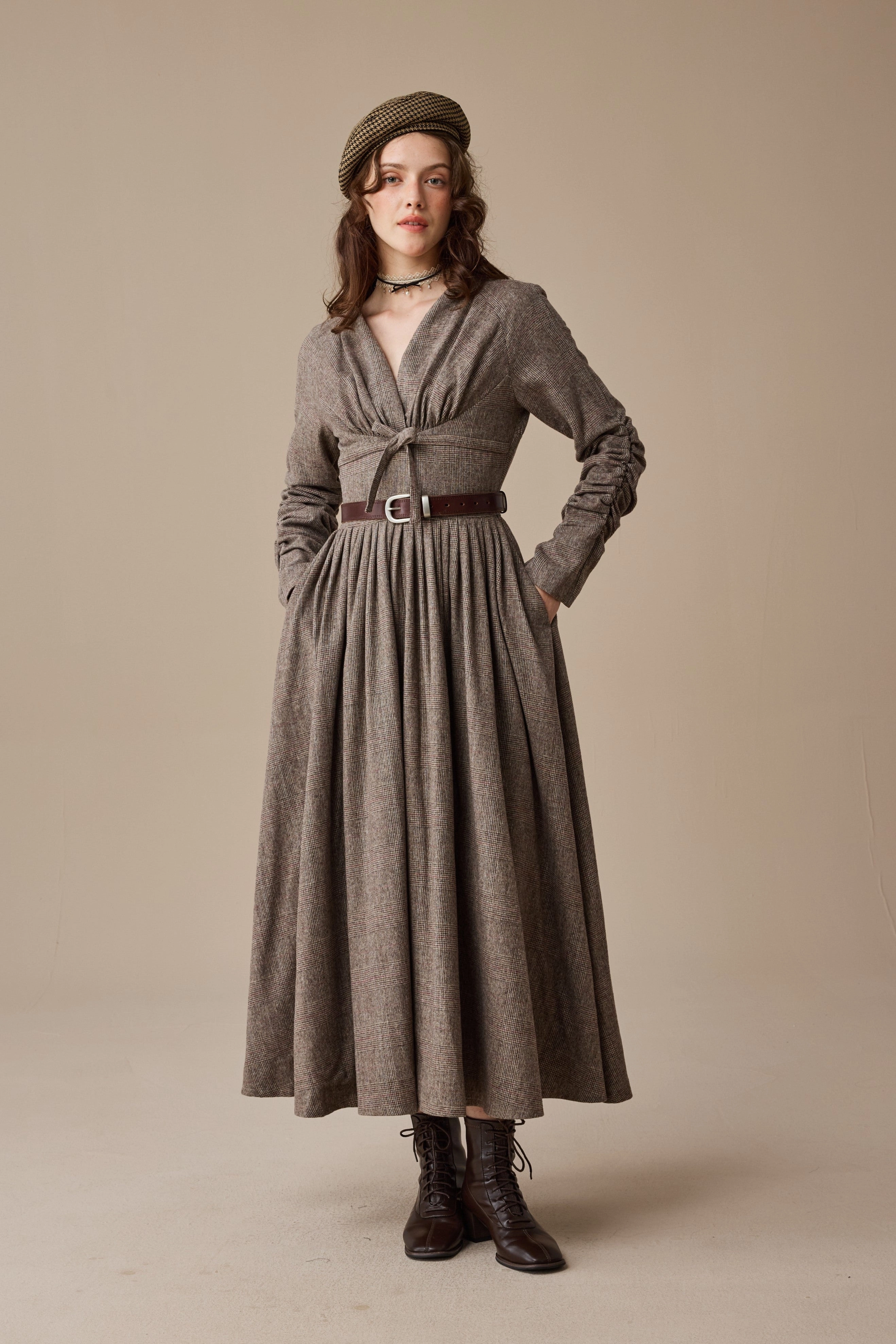 Bette 24 |Gingham 100% Wool Dress Timeless Fit Style