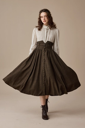 Bette 28 | Retro Belted Wool Skirt Quick Release Fastenings simple design WrinkleFreeFinish Bette 28 | Retro Belted Wool Skirt