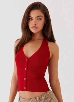 Bettie Knit Halter Top - Red MeshVentilation Buttonless Closure