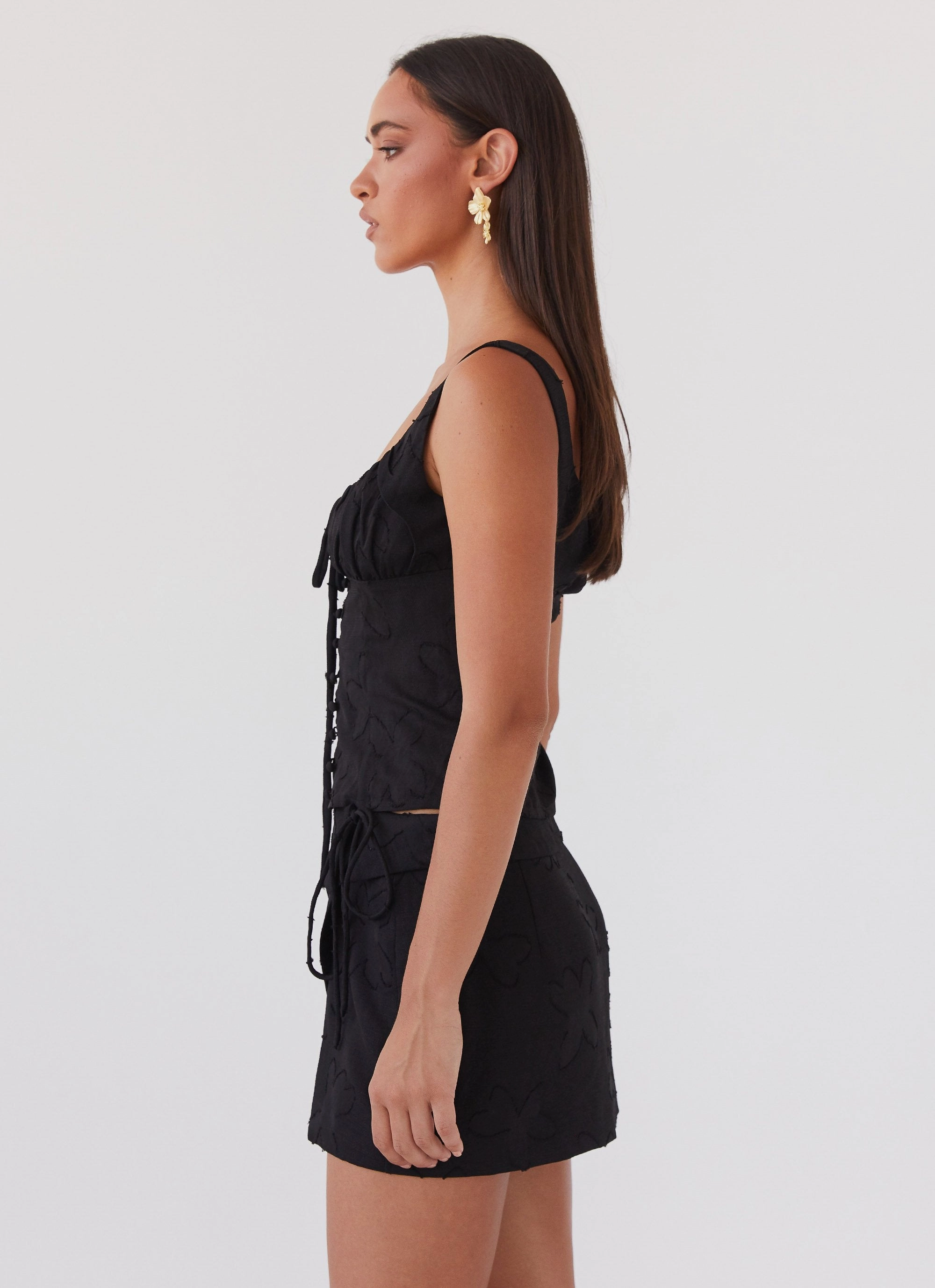 Bonded Hemline Bianka Tie Top - Black Petal