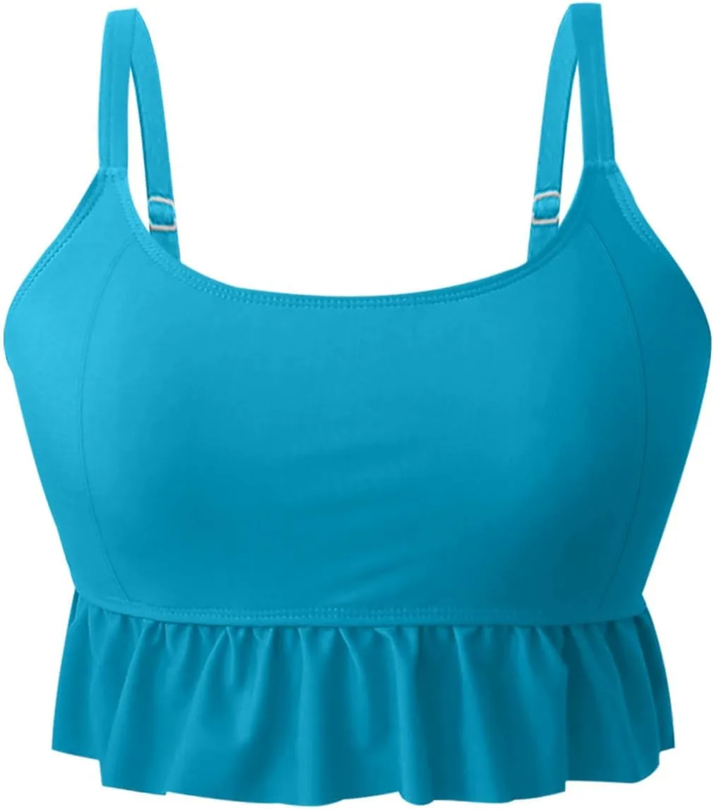 Bidobibo Swim Suits for Women 2025 Tummy Control High Waisted Swimsuit with Ruffle Top Womens Two Piece Tankini Bathing Suits