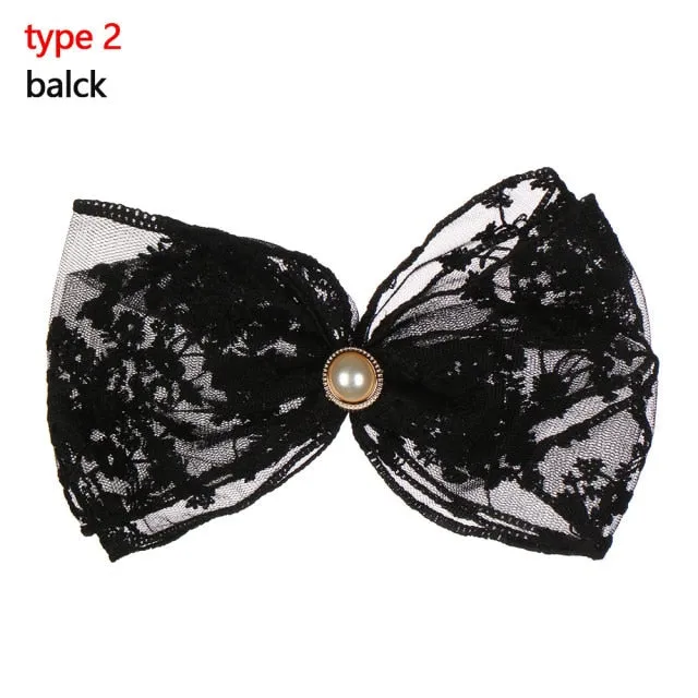 Big Bow - Black or White Lace Flower Hair Clips - Women - Girls - Hair Accessories
