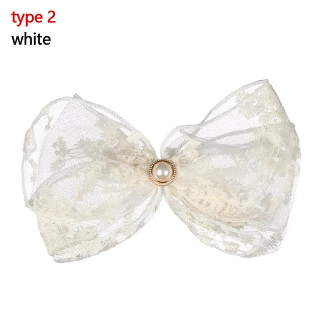 Big Bow - Black or White Lace Flower Hair Clips - Women - Girls - Hair Accessories
