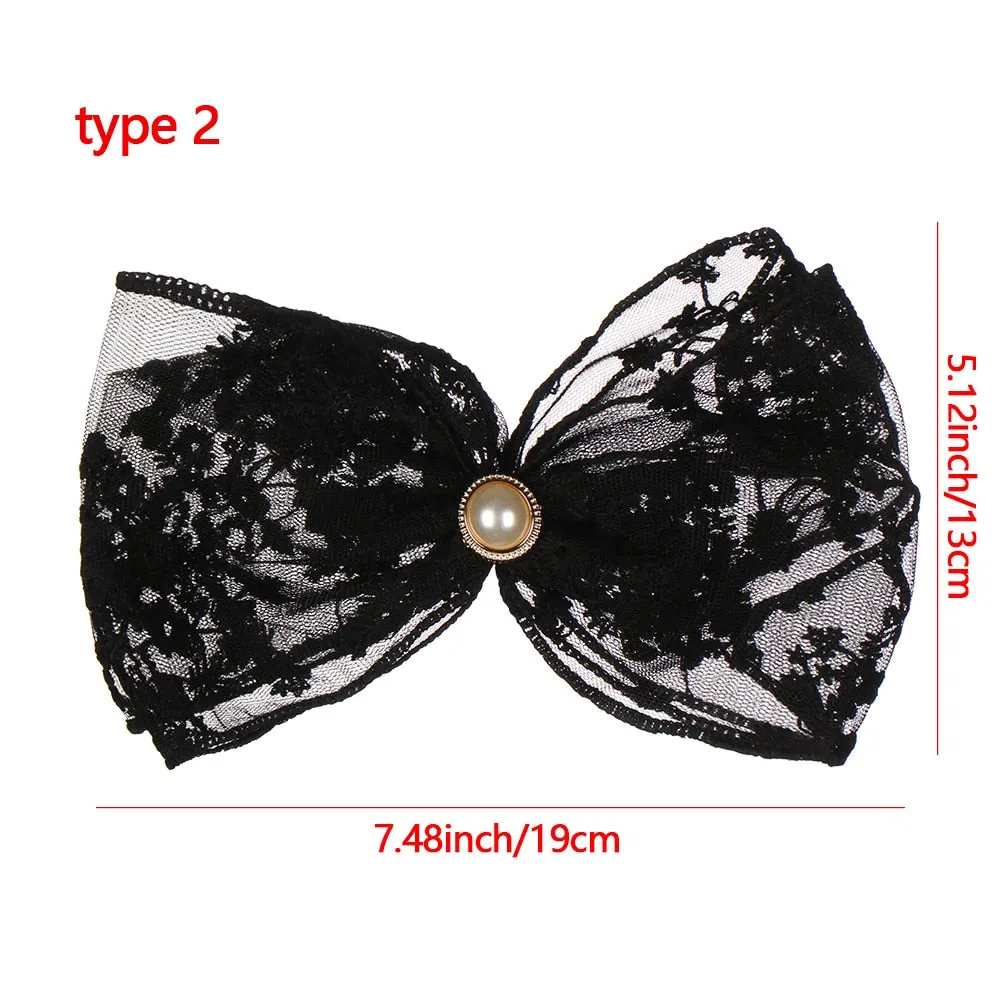 Big Bow - Black or White Lace Flower Hair Clips - Women - Girls - Hair Accessories