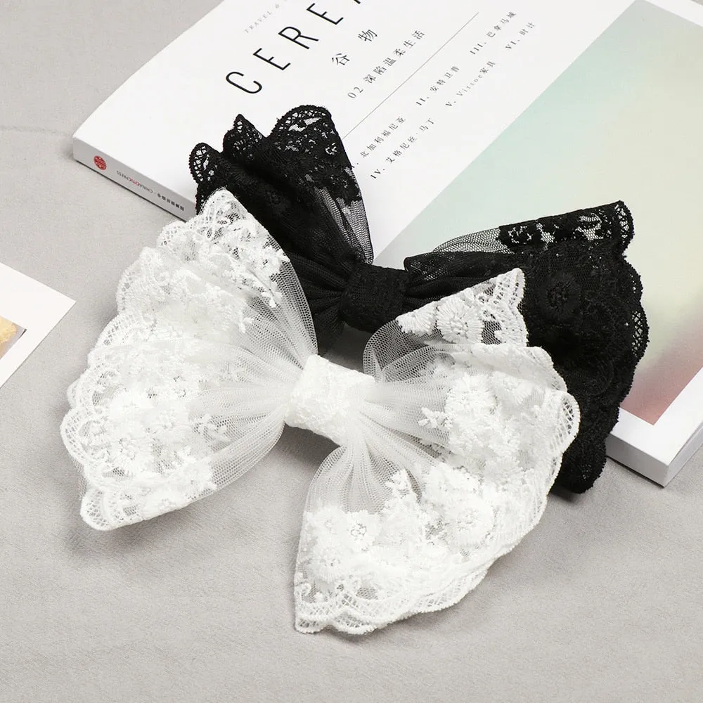 Big Bow - Black or White Lace Flower Hair Clips - Women - Girls - Hair Accessories