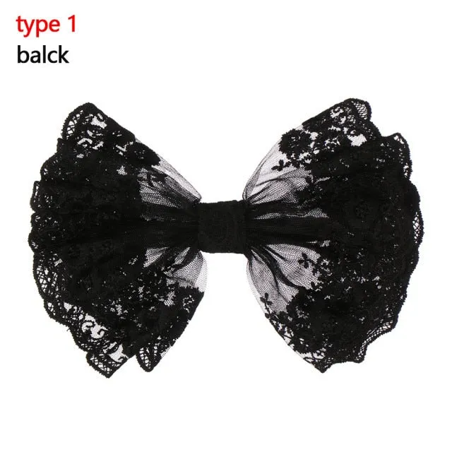 Big Bow - Black or White Lace Flower Hair Clips - Women - Girls - Hair Accessories