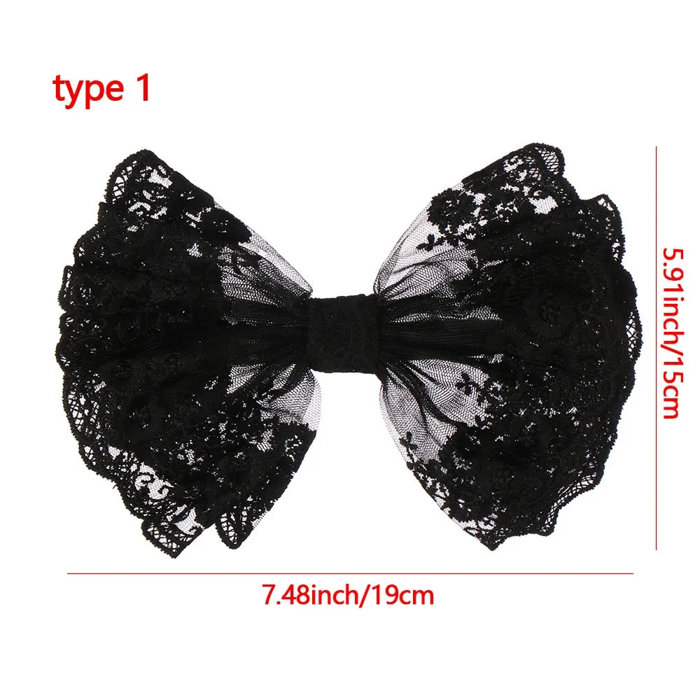 Big Bow - Black or White Lace Flower Hair Clips - Women - Girls - Hair Accessories