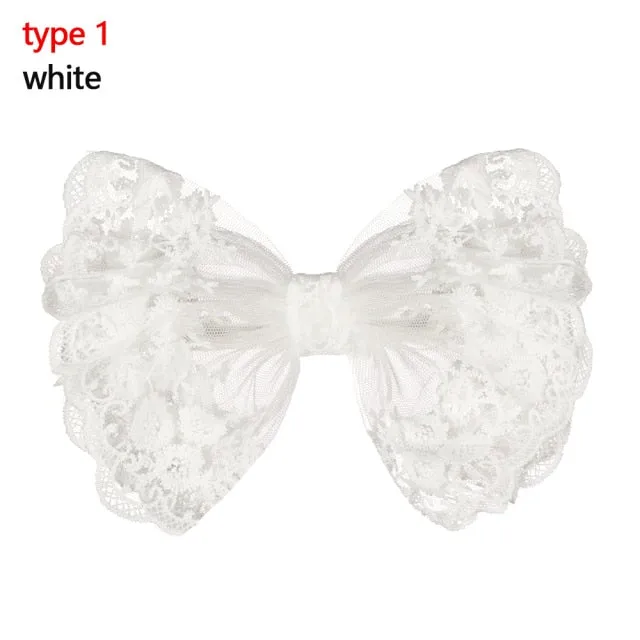 Big Bow - Black or White Lace Flower Hair Clips - Women - Girls - Hair Accessories