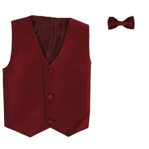 Big Boys Burgundy Poly Silk Vest Bowtie Special Occasion Set 8-14