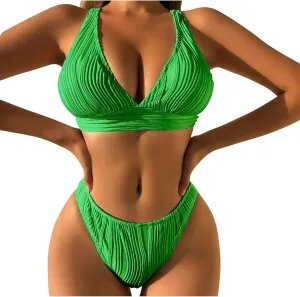 Bikini Sets for Women 2025 Triangle High Cut Cheeky Bikini Swimsuits Two Piece Deep V Wide Straps Bathing Suits