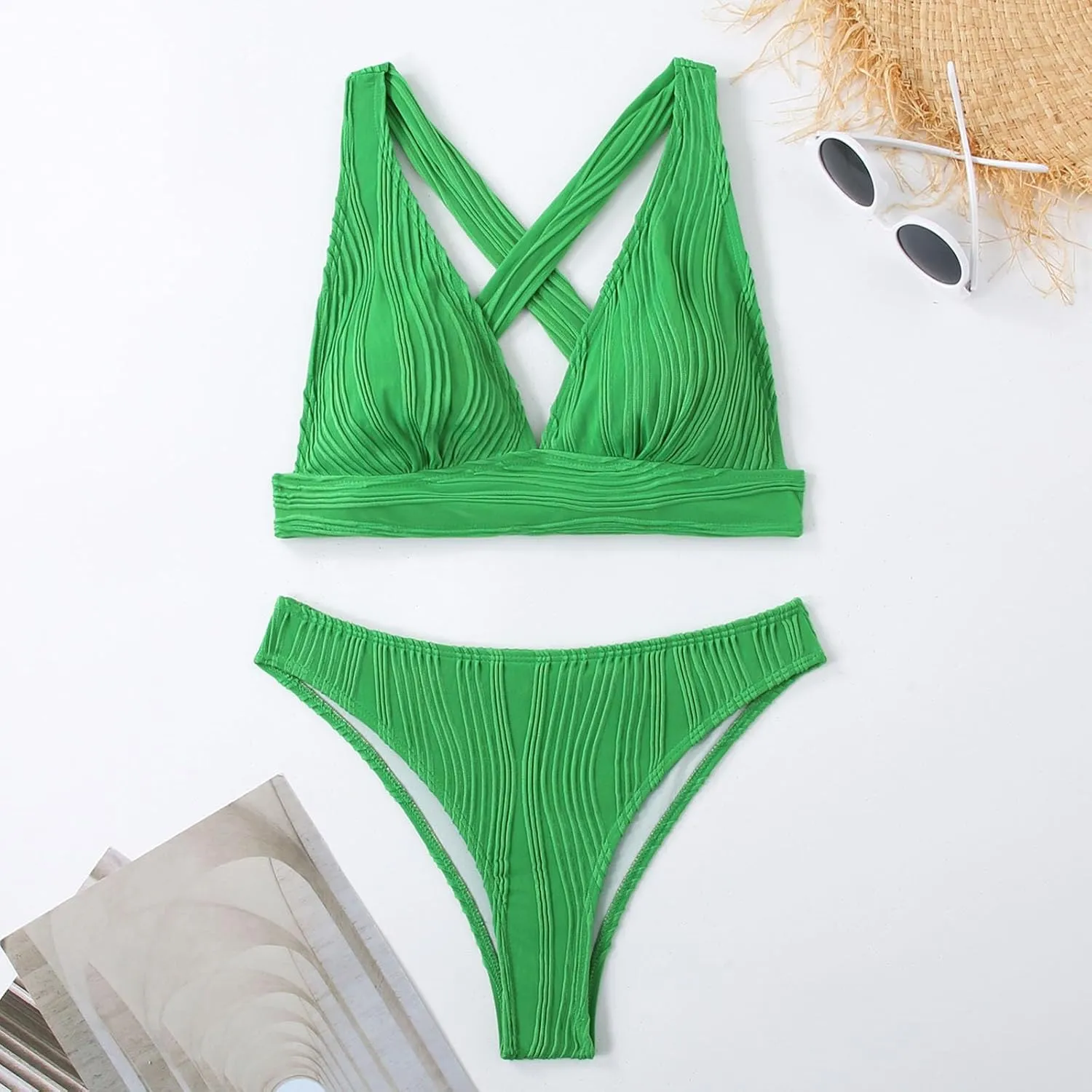 Bikini Sets for Women 2025 Triangle High Cut Cheeky Bikini Swimsuits Two Piece Deep V Wide Straps Bathing Suits
