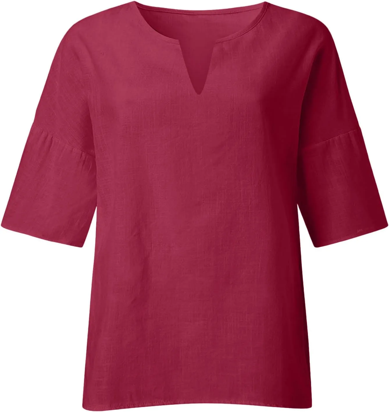Binmer Plus Size Summer Linen Tops for Women 2024 Trendy Short Sleeve T-Shirts Loose Solid V Neck Tee Side Split Blouse S-5XL