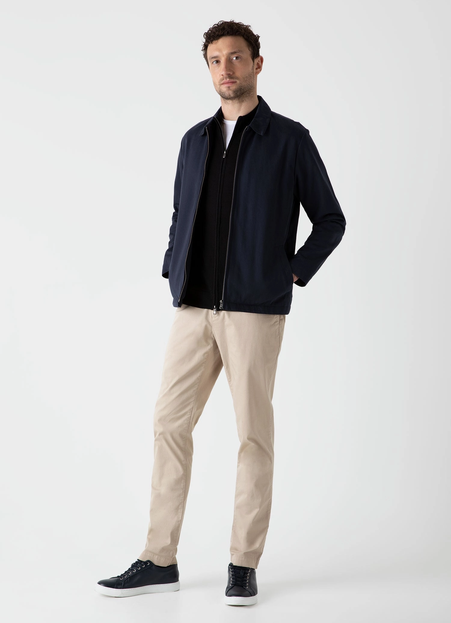 Cold Season Men's Extra-Fine Merino Zip Cardigan in Black