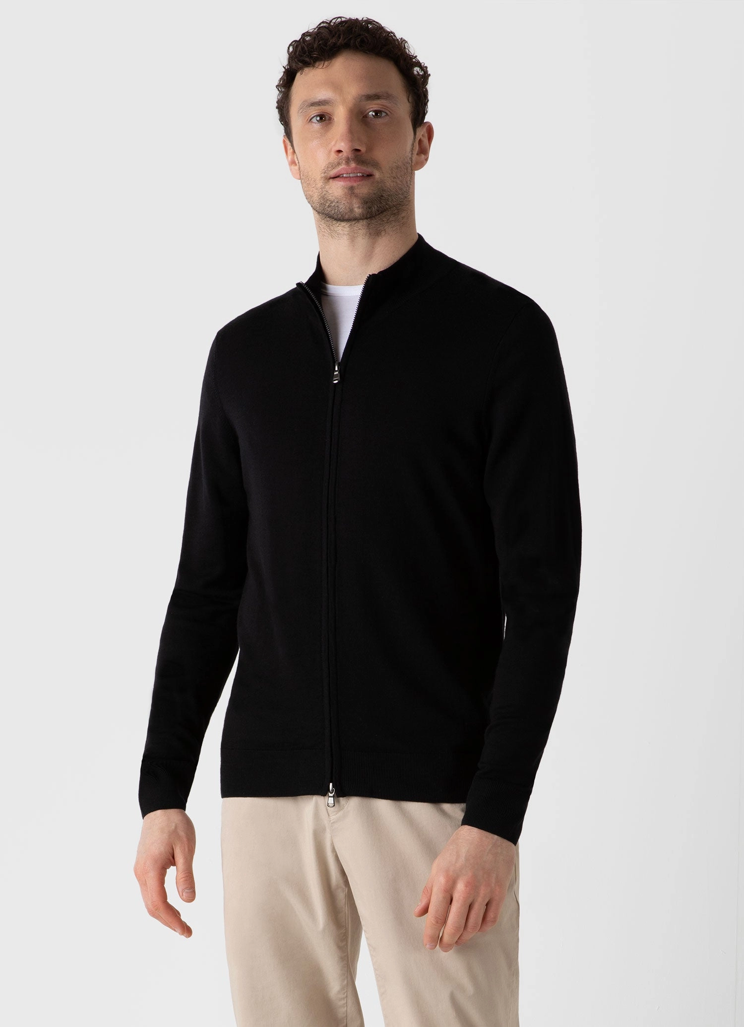 Men's Extra-Fine Merino Zip Cardigan in Black Chill Vibe