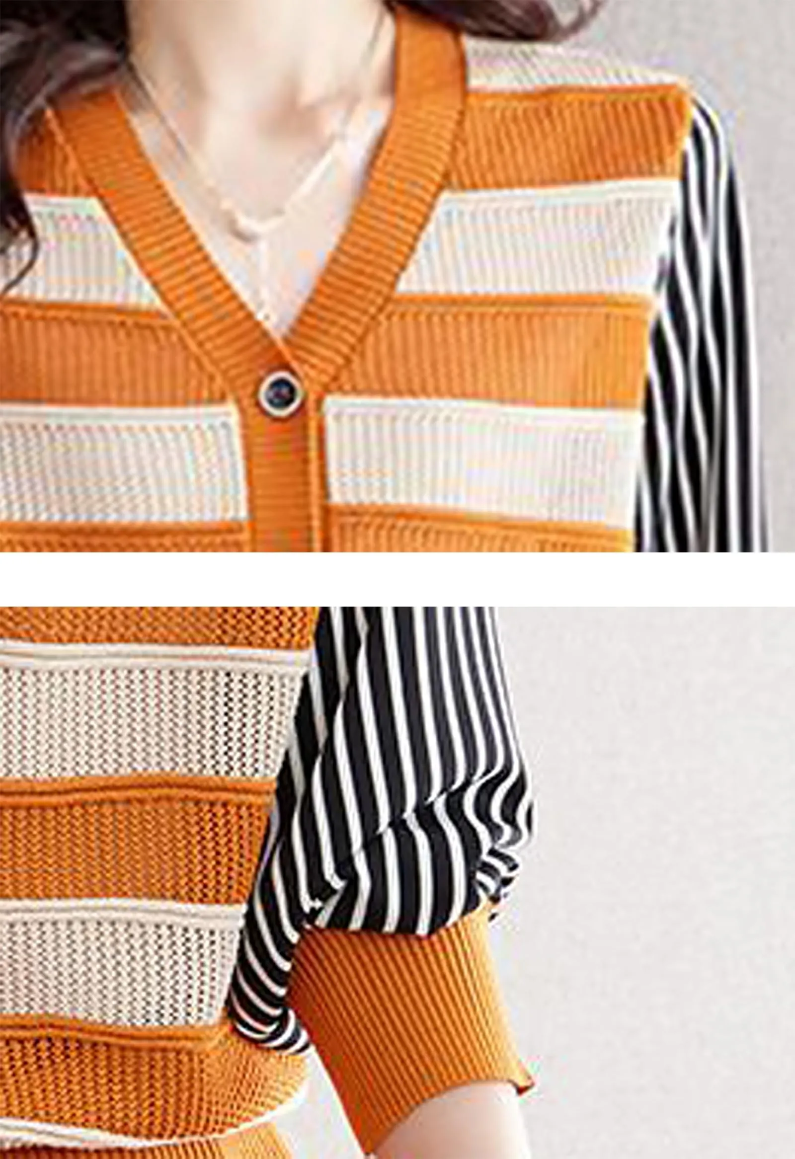 BK-Womens Striped Cardigan Sweaters Tops