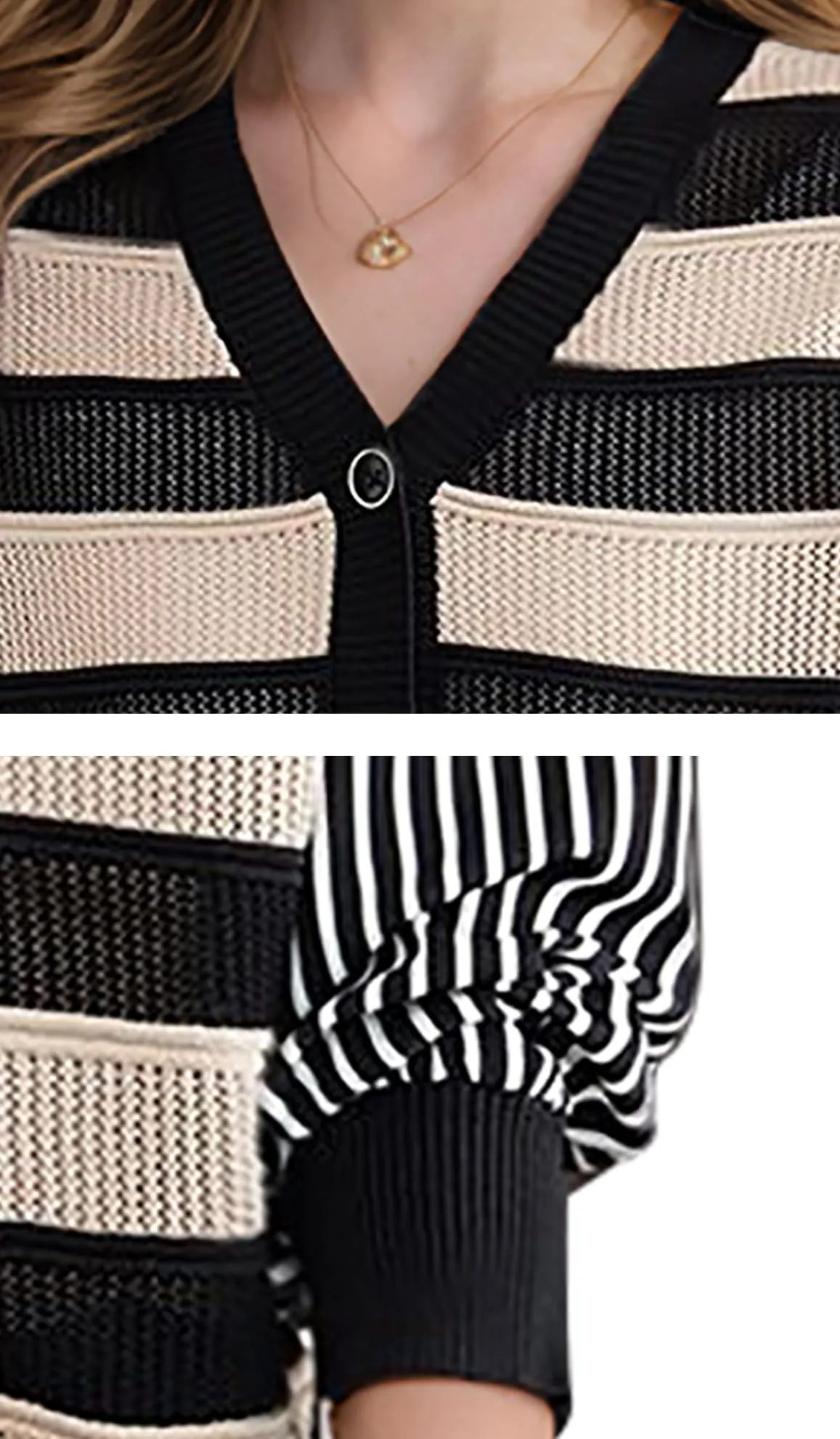 BK-Womens Striped Cardigan Sweaters Tops