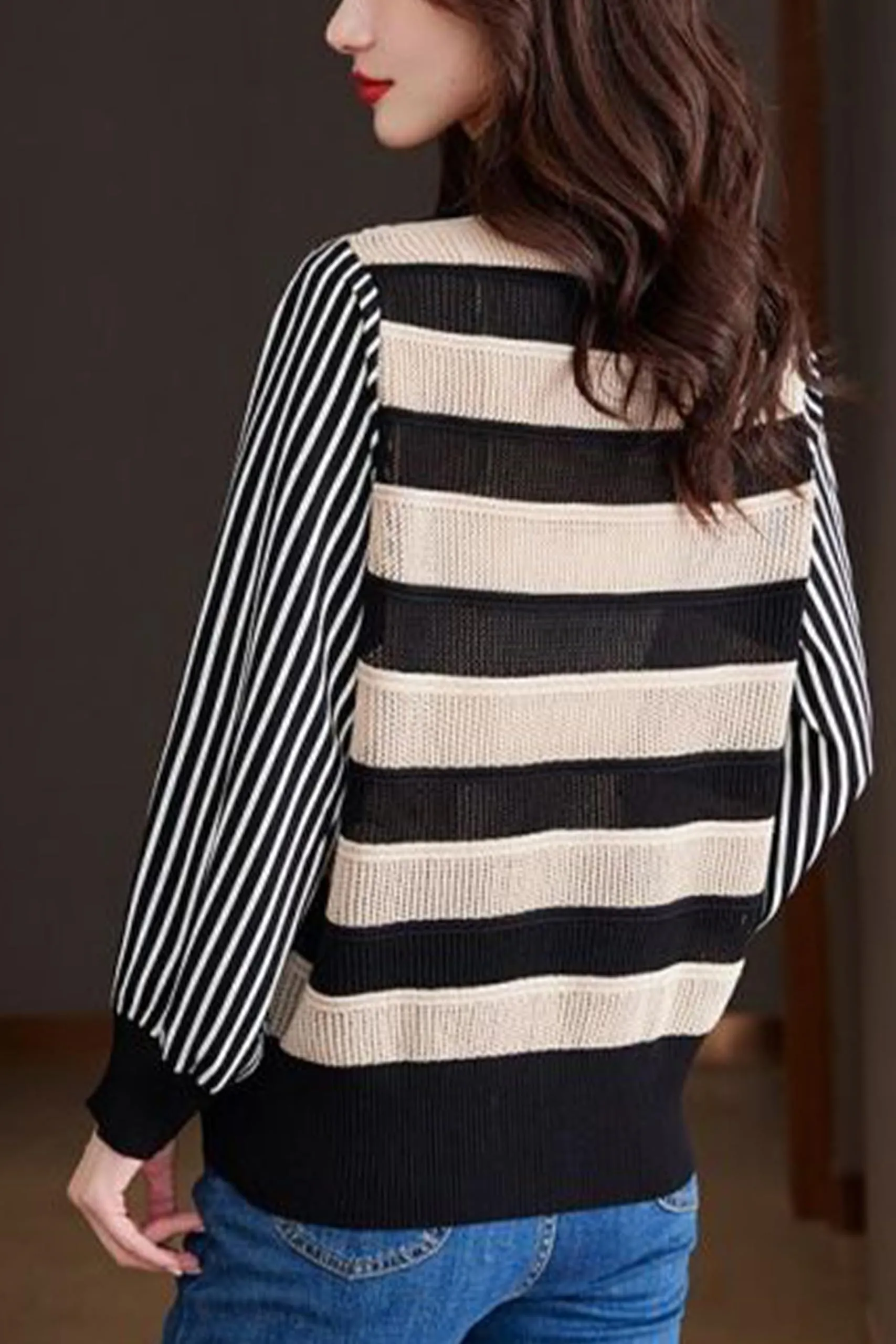 BK-Womens Striped Cardigan Sweaters Tops