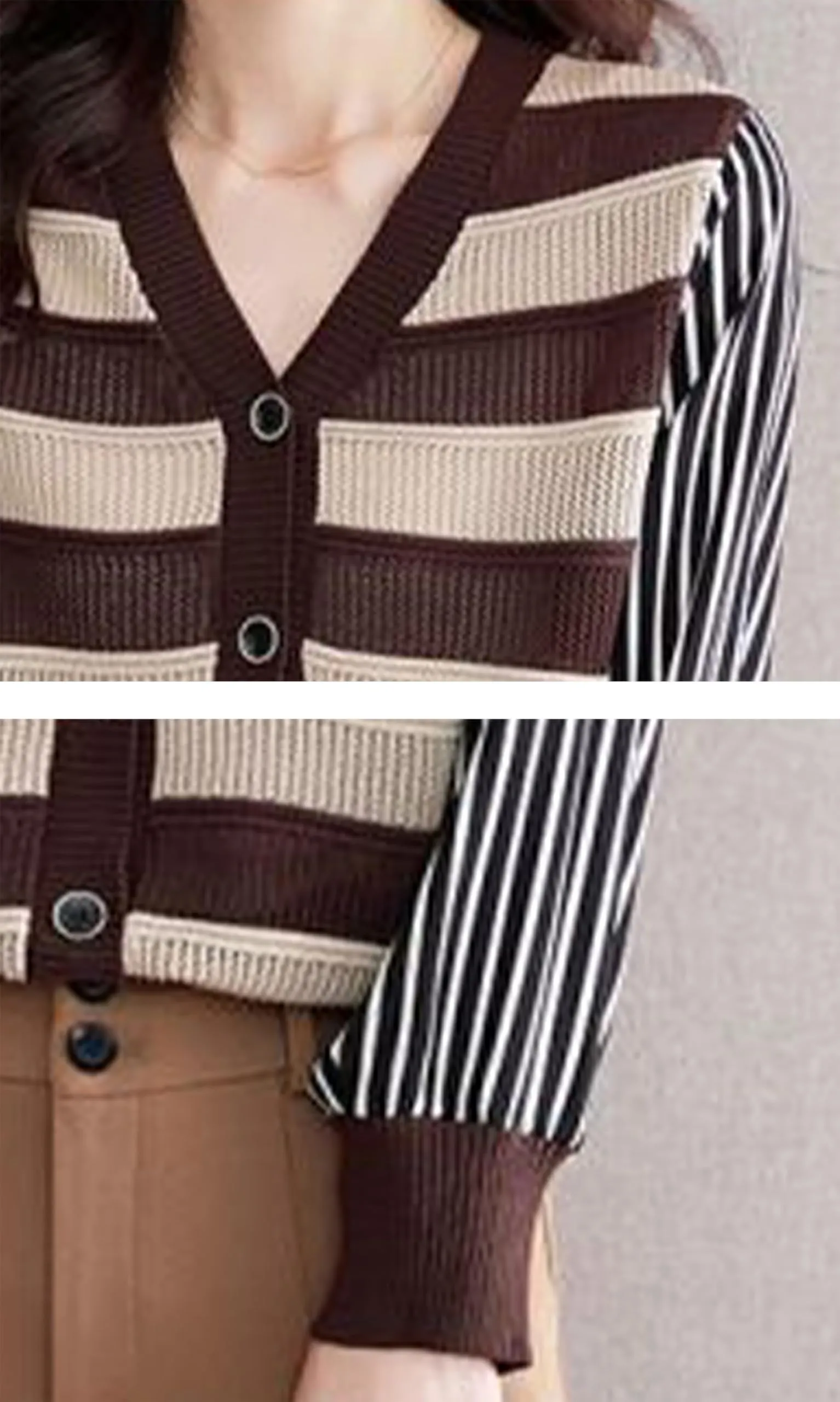 BK-Womens Striped Cardigan Sweaters Tops