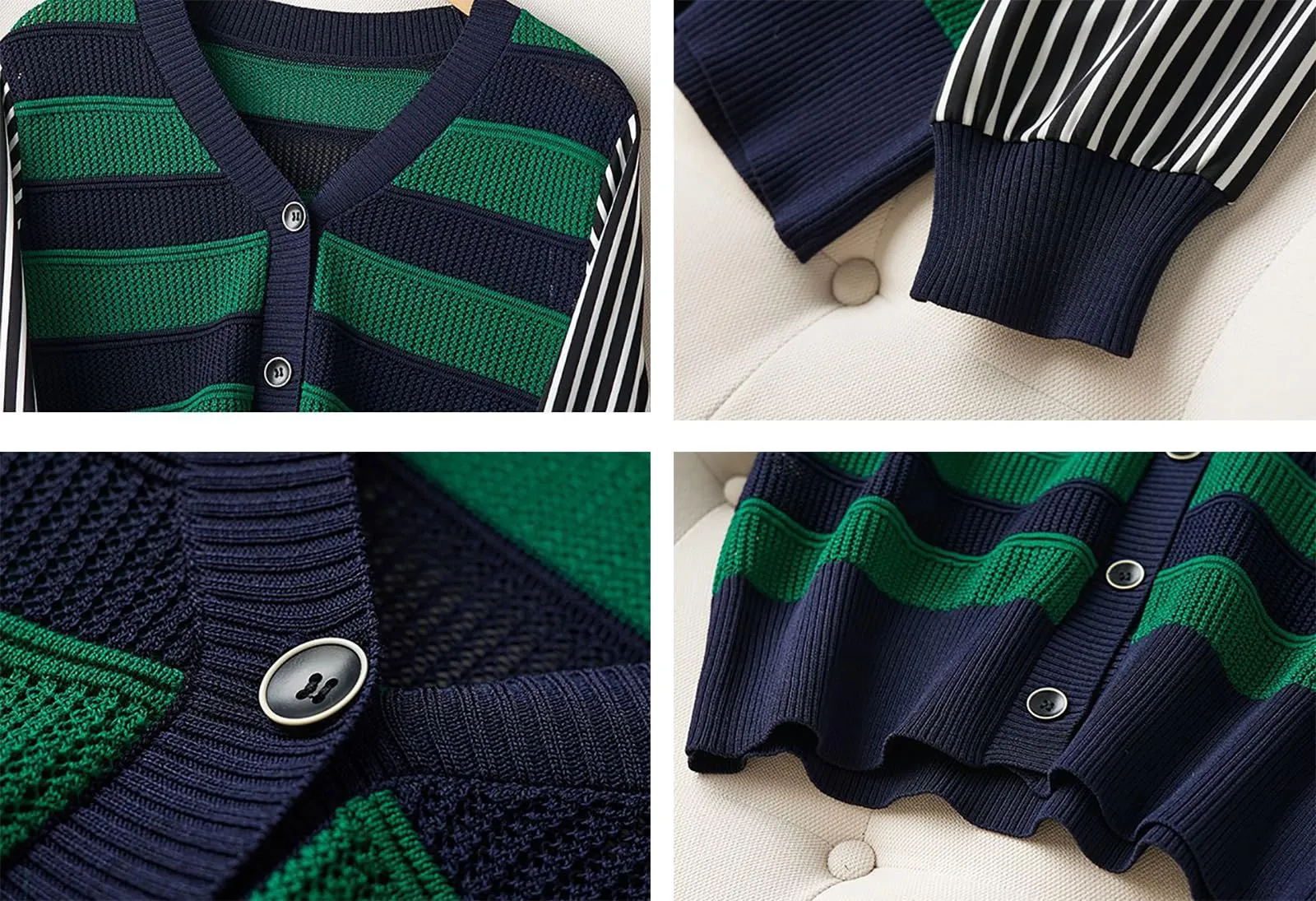 BK-Womens Striped Cardigan Sweaters Tops
