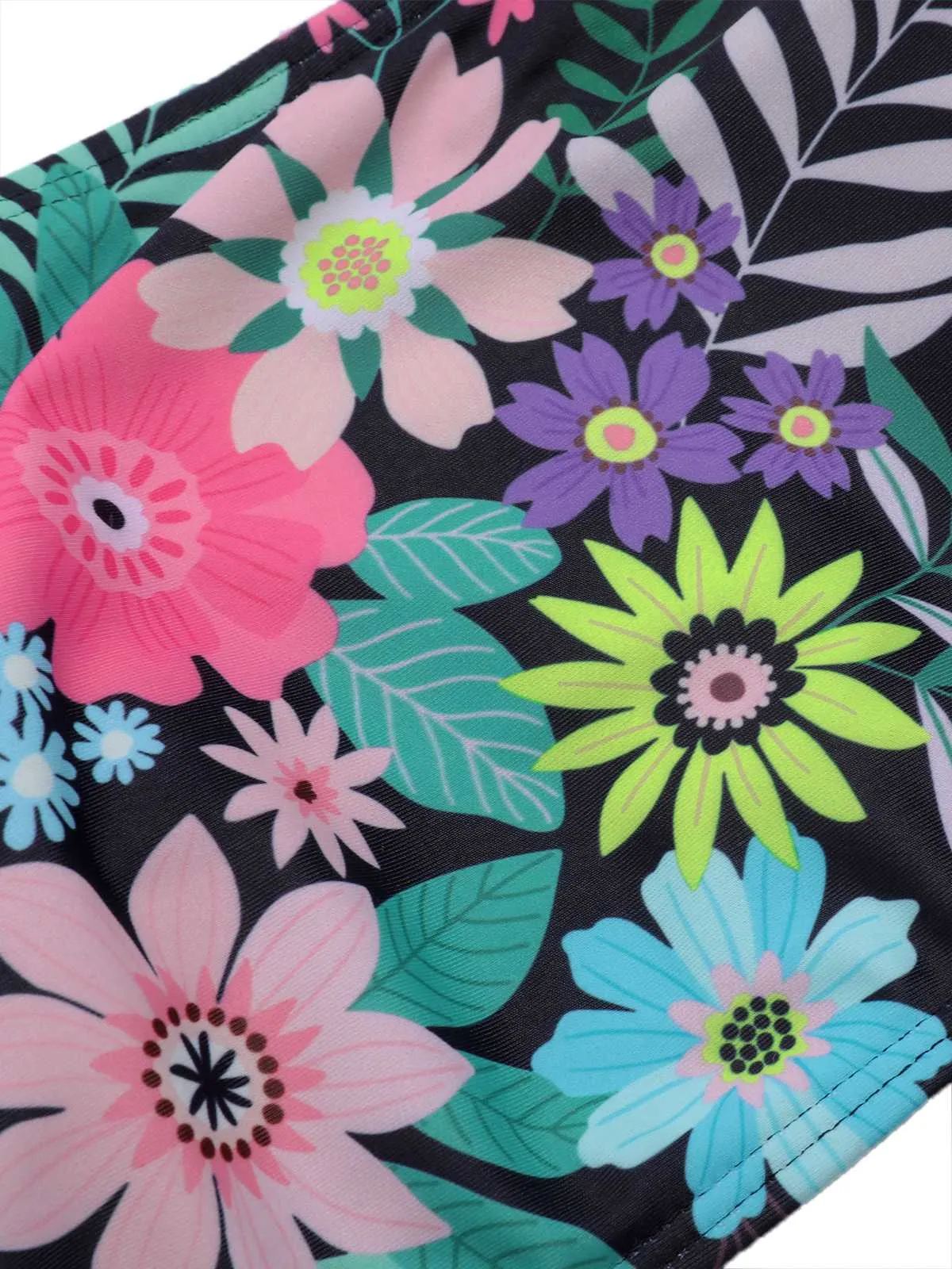 Black 1950s Bandeau Floral Swimsuit