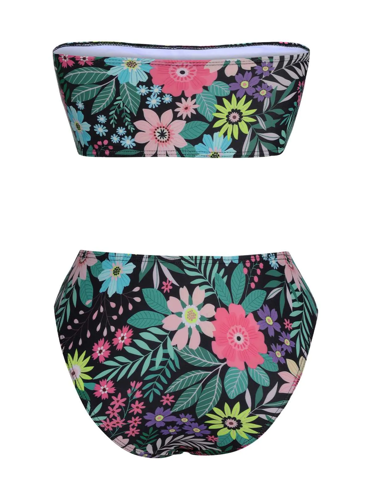 Black 1950s Bandeau Floral Swimsuit