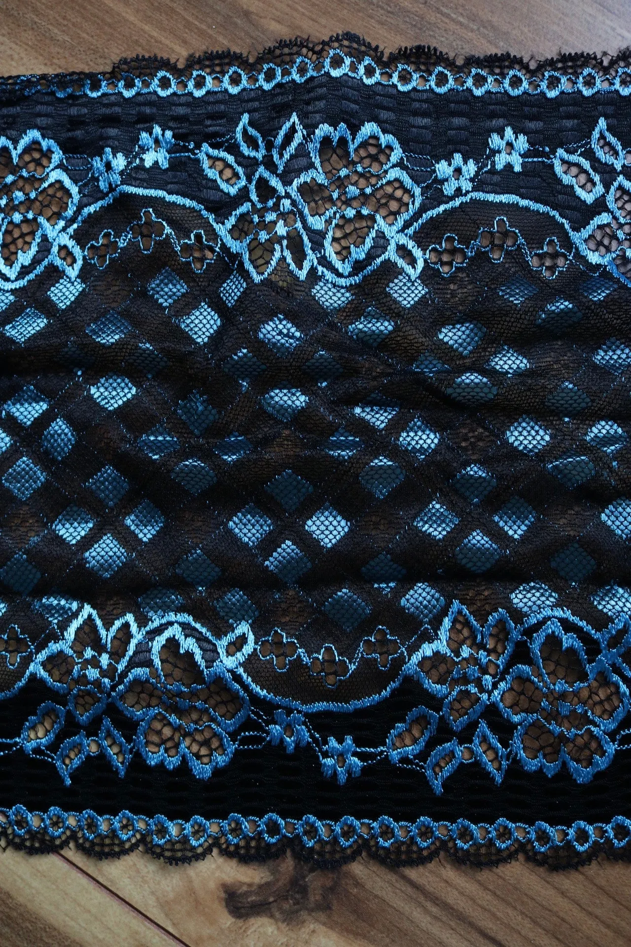 Black & Blue Shimmer 9" Wide Stretch Lace