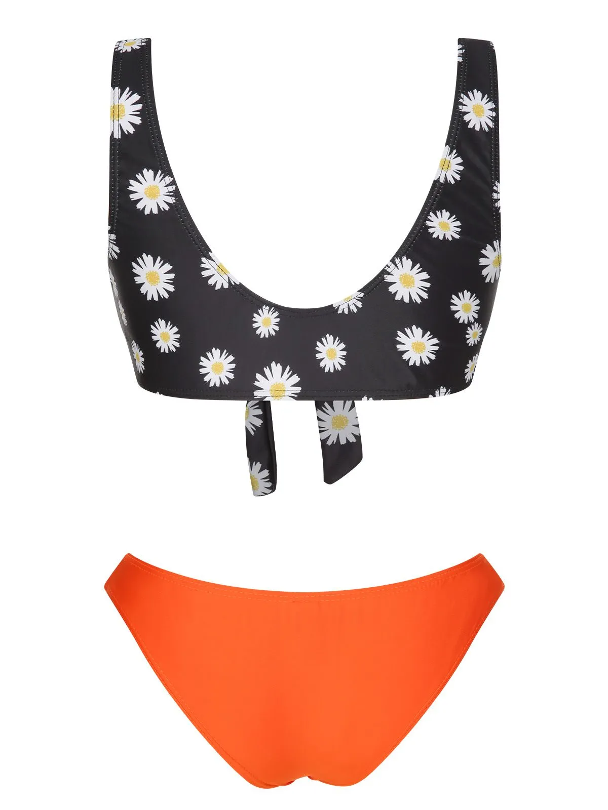 Black & Orange 1930s Daisy Lace-Up Swimsuit