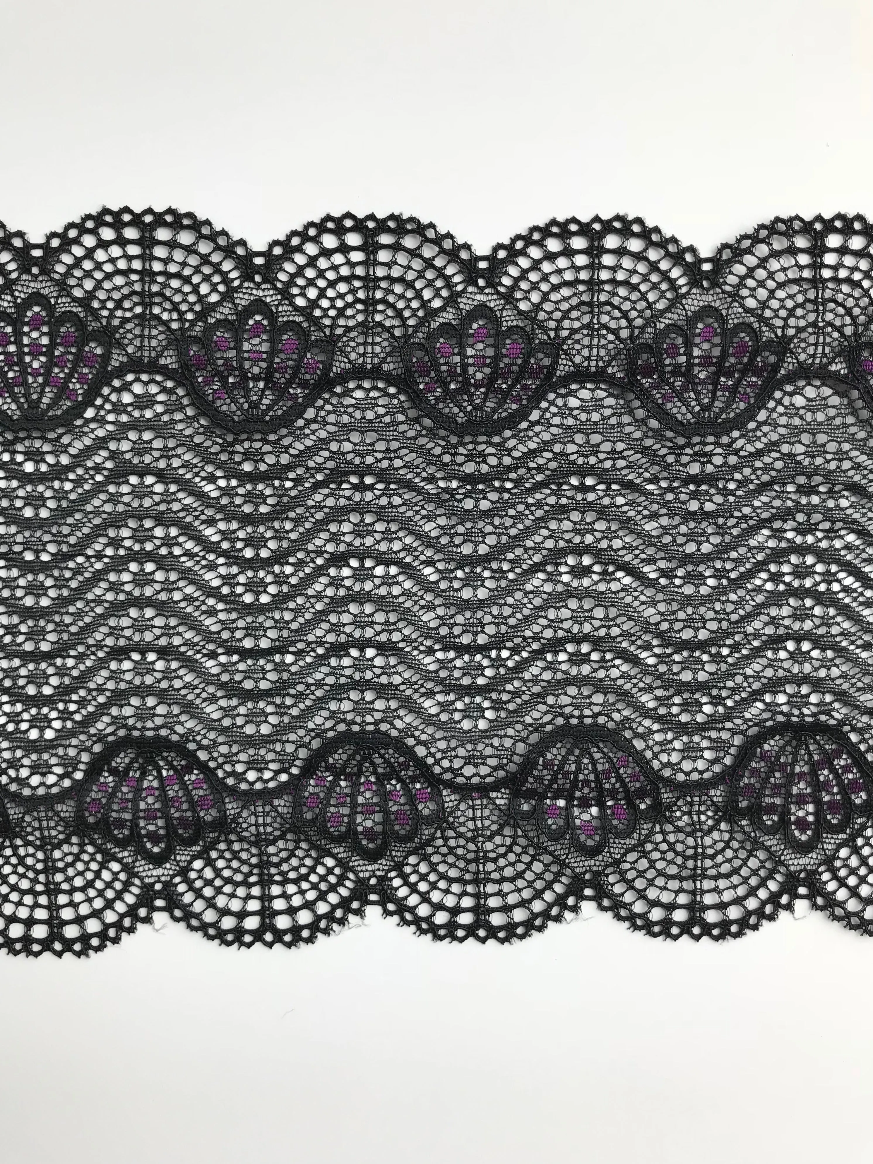 Black & Purple 6.5" Wide Stretch Lace
