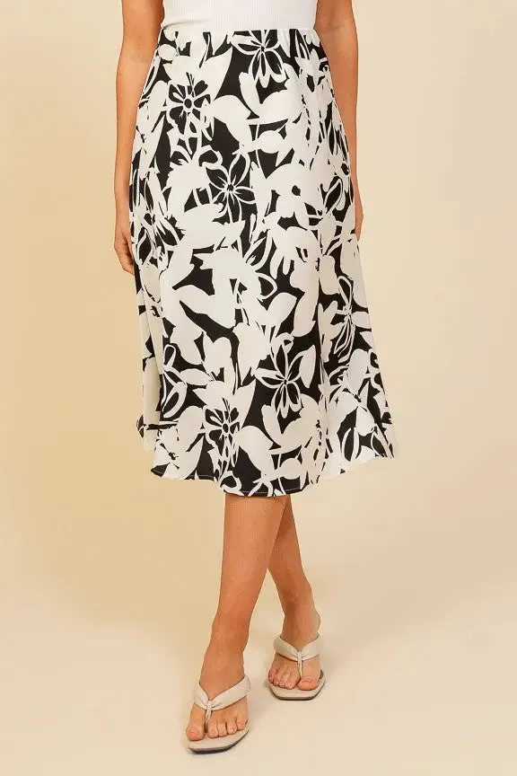 Black & White Floral Midi Skirt