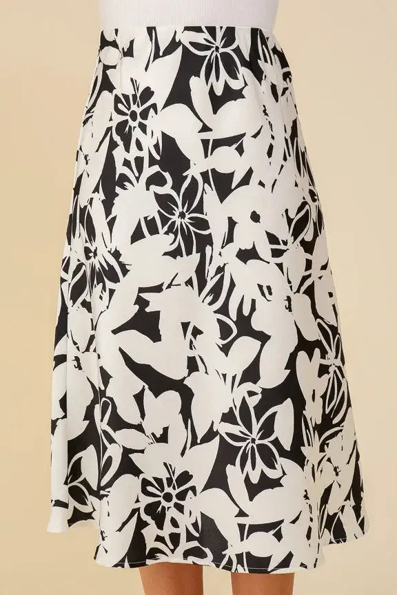 Black & White Floral Midi Skirt