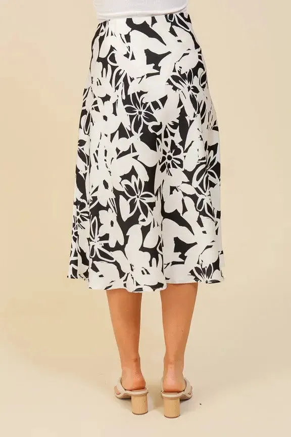 Black & White Floral Midi Skirt