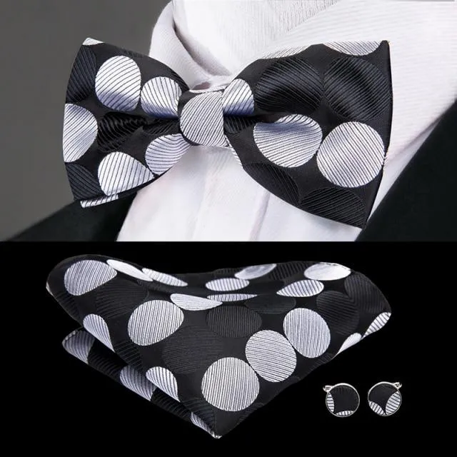 Black & White Large Polka Dots Matching Bowtie Set (3pc)
