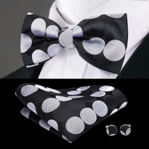 Black & White Large Polka Dots Matching Bowtie Set (3pc)