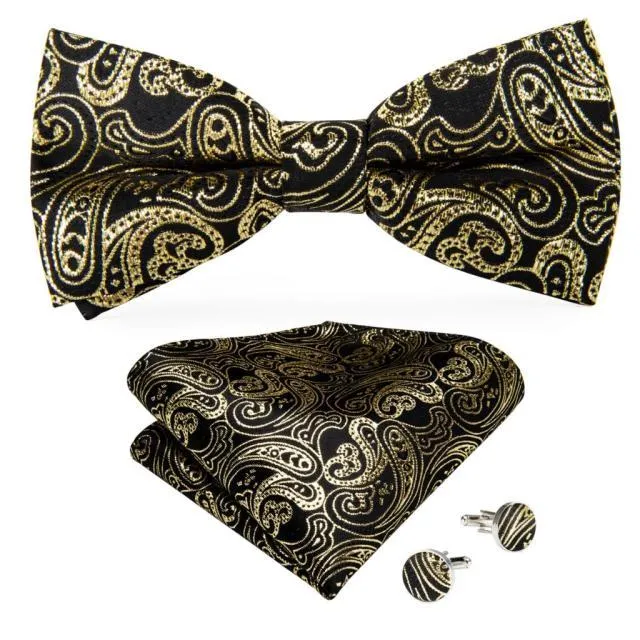 Black & Yellow Paisley Matching Bowtie Set (3pc)