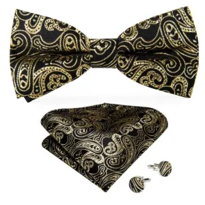 Black & Yellow Paisley Matching Bowtie Set (3pc)