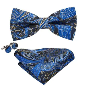 Black, Blue & Yellow Paisley Matching Bowtie Set (3pc)