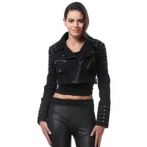 Black Color Classic Biker Jacket In Lamb Sparta Leather For Women By Brune & Bareskin