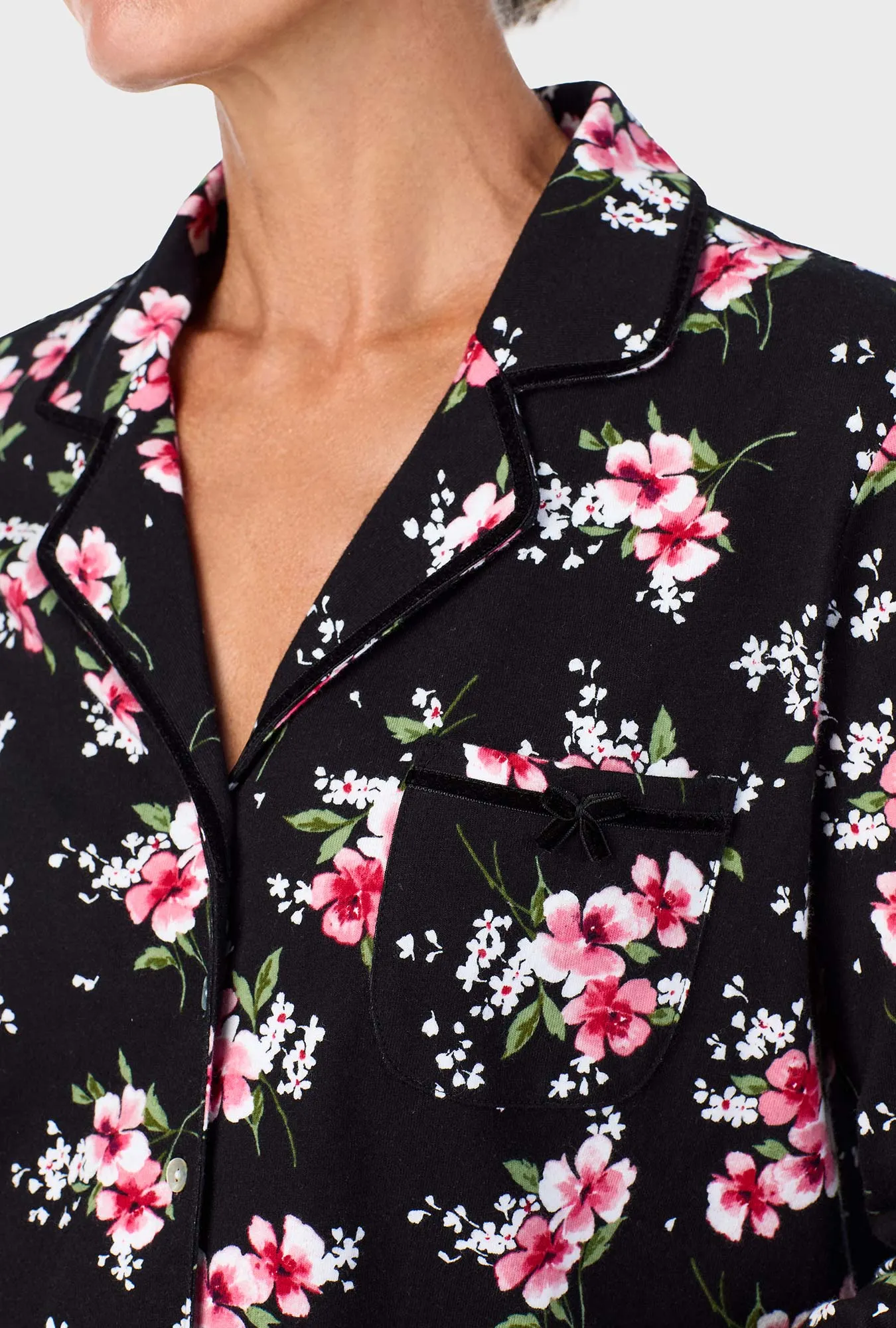 Black Floral Long Sleeve Long Pant PJ Set