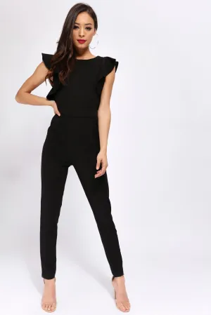 Black Frill Sleeve Jumpsuit