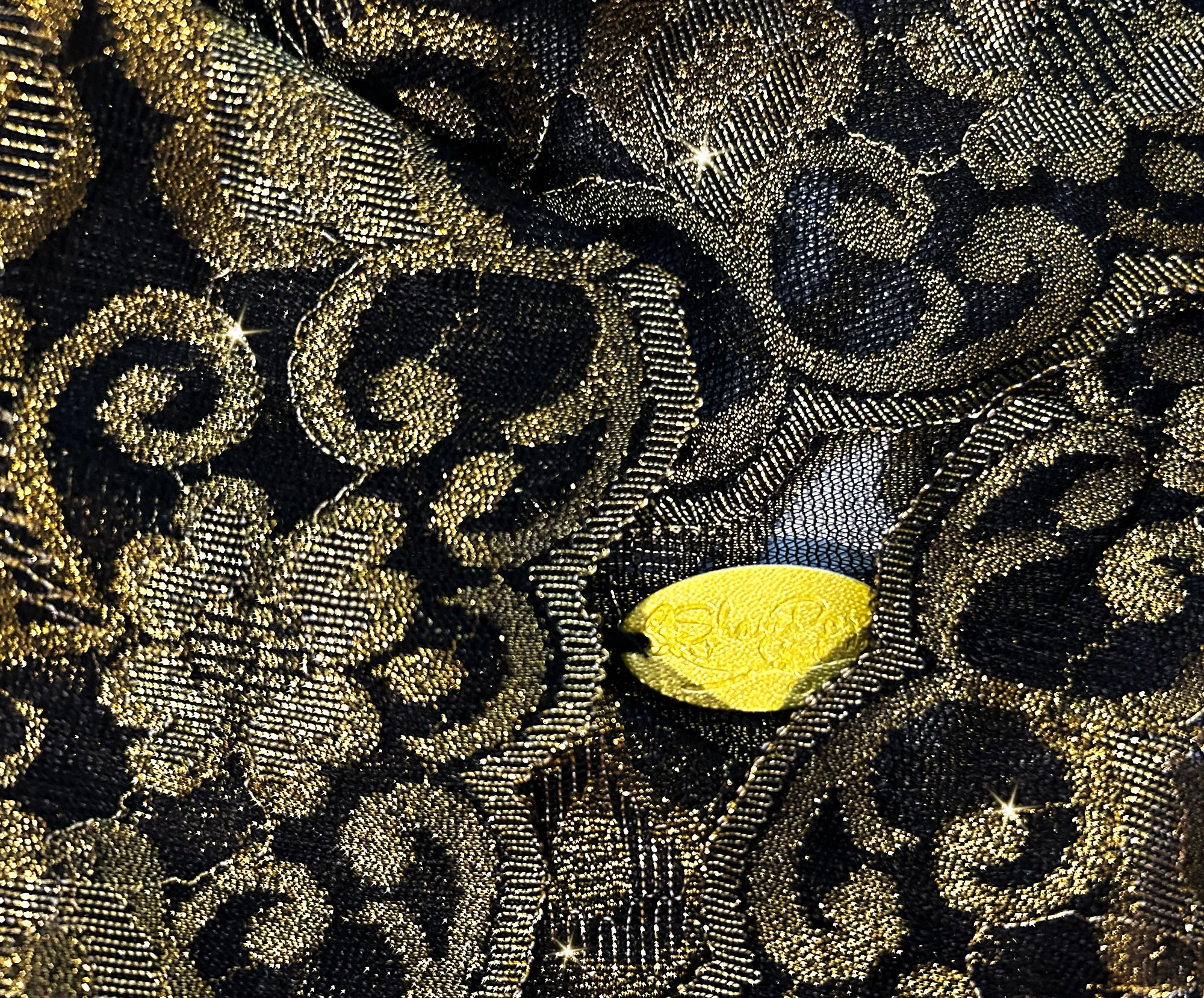 Black lace headband gold floral