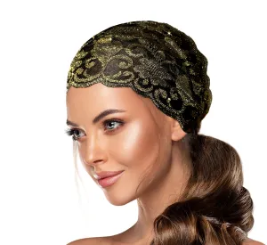 Black lace headband gold floral