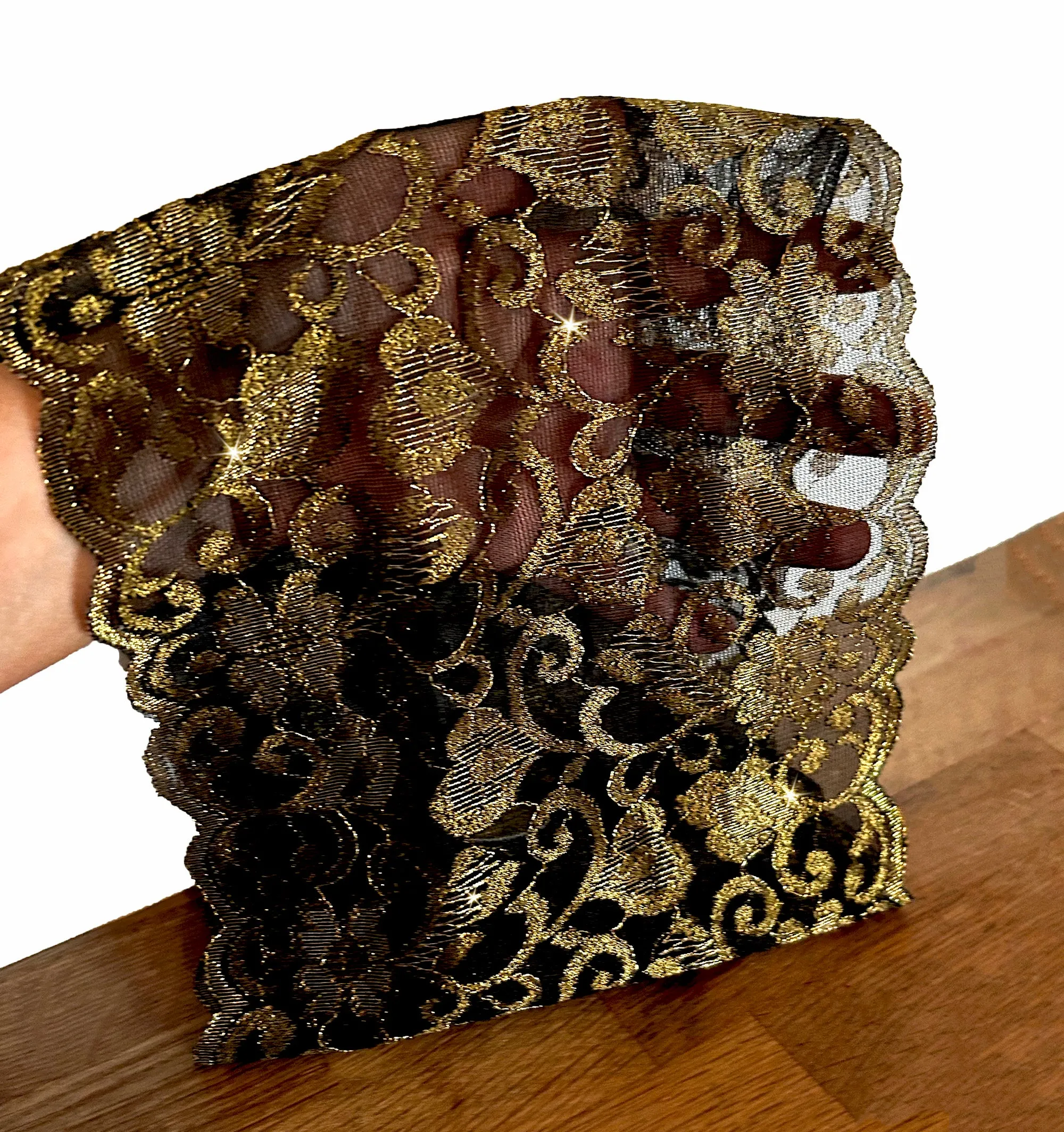 Black lace headband gold floral