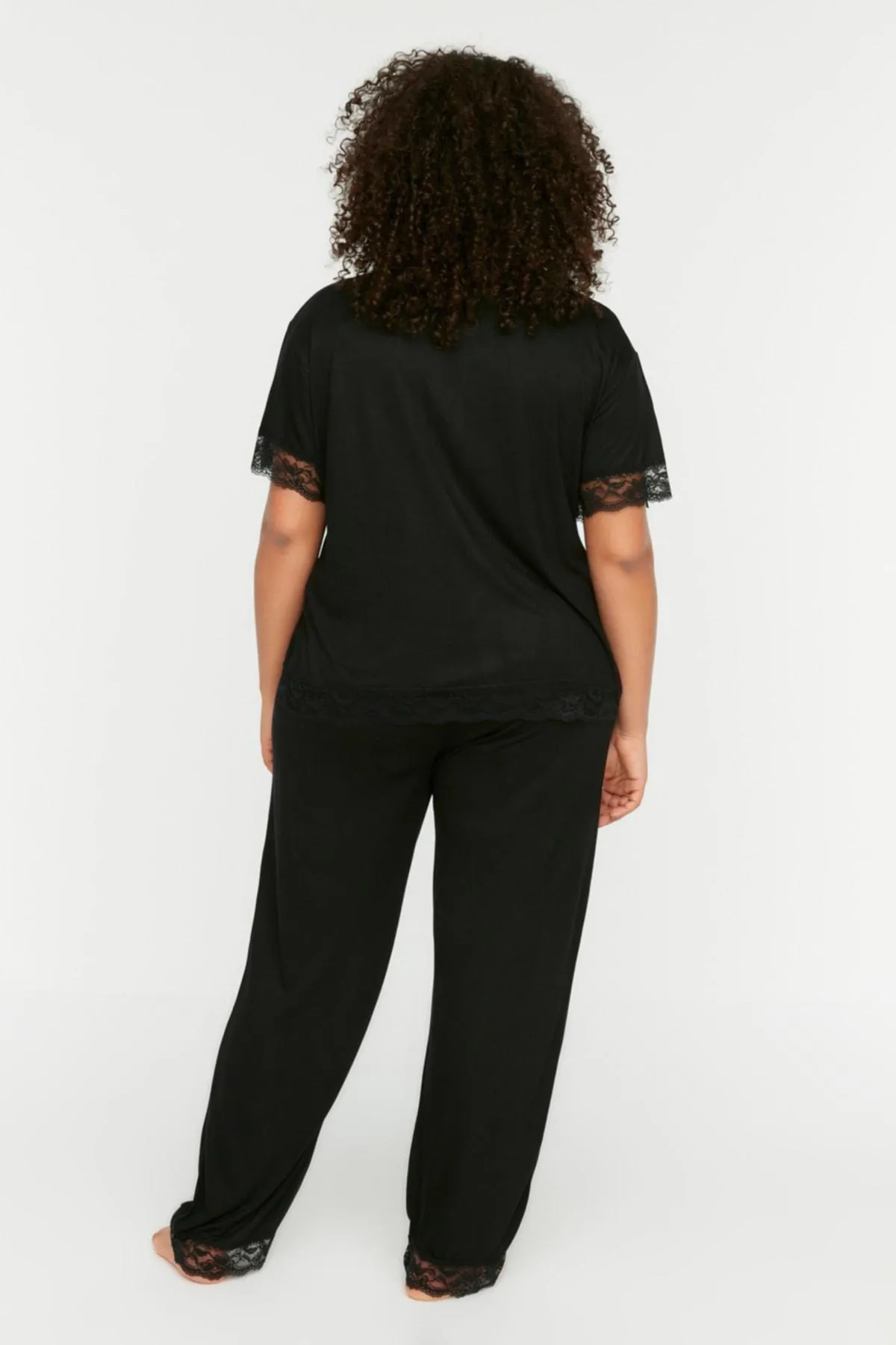 Black Lace Knitted Pajamas Set TBBSS22PT0623