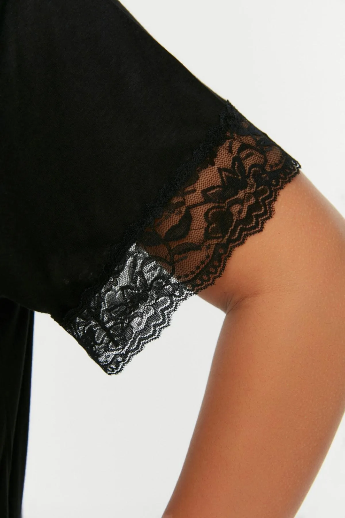 Black Lace Knitted Pajamas Set TBBSS22PT0623